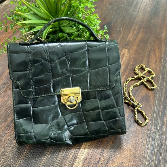 Vintage dark hunter green and gold crossbody handbag - Picture 15 of 16